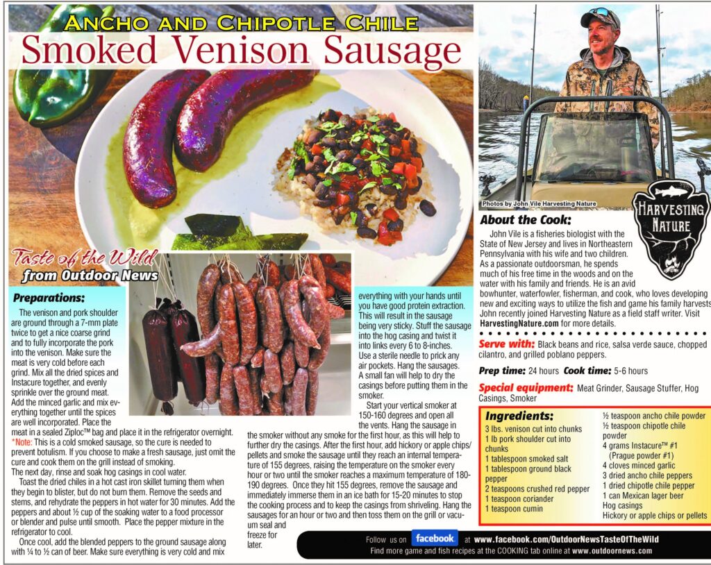 Ancho And Chipotle Chile Smoked Venison Sausage Taste Of The Wild Harvesting Nature John Vile